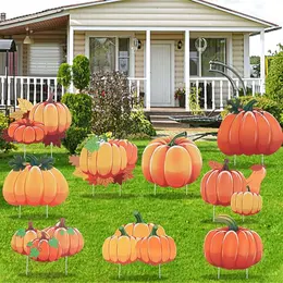 Product image of Set of 9 Fall Pumpkin Yard Signs with Stakes, Outdoor Lawn Decor