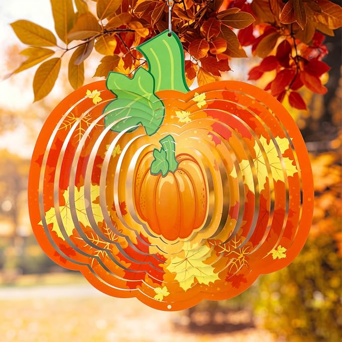 Main product image of 12 Inch Fall Wind Spinner, 3D Pumpkin Maple Leaf Design