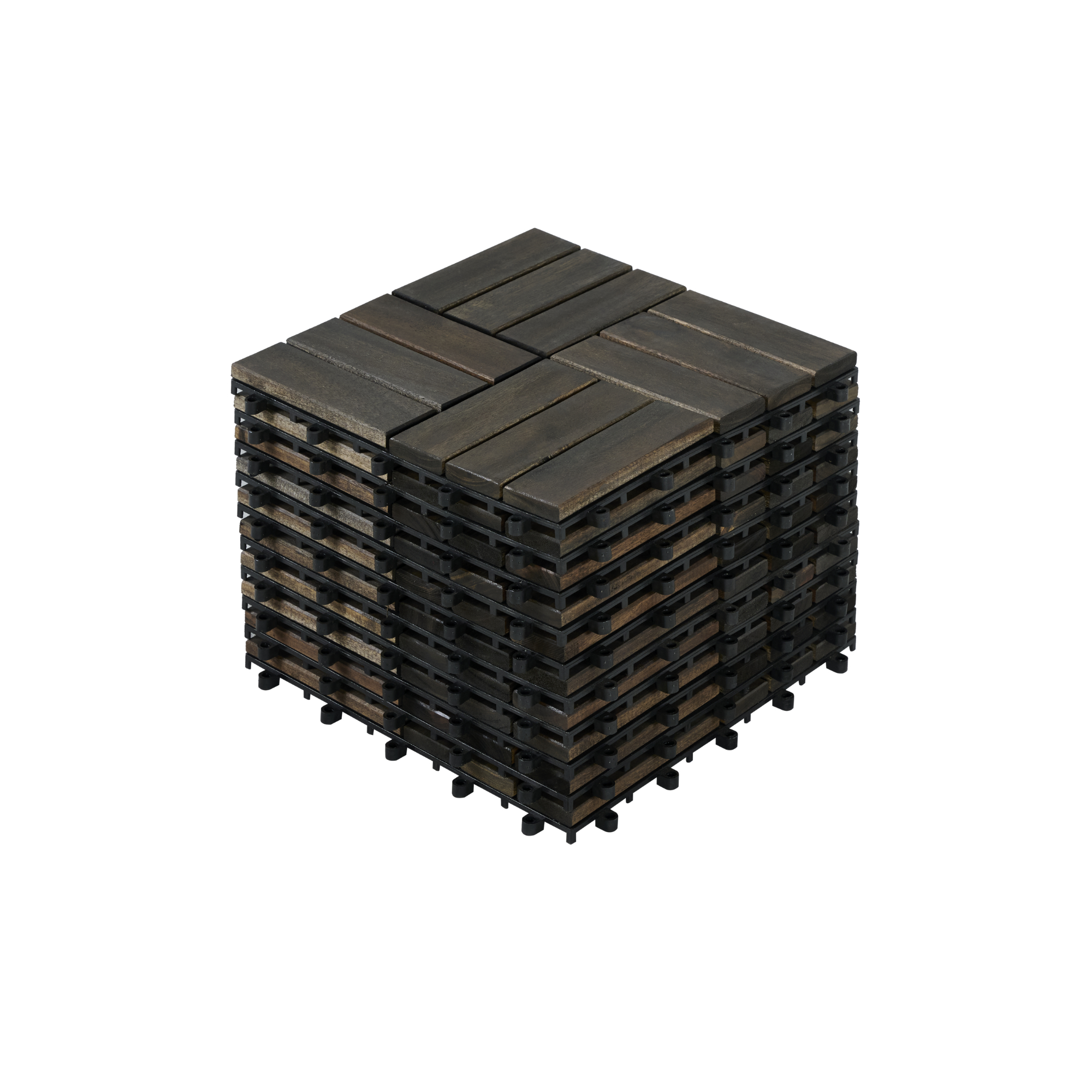 Main product image of Dark Brown Acacia Hardwood Interlocking Deck Tiles, Checker Pattern, 10-piece 12x12 inch