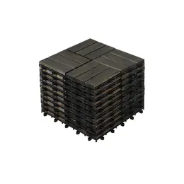 Product image of Dark Brown Acacia Hardwood Interlocking Deck Tiles, Checker Pattern, 10-piece 12x12 inch