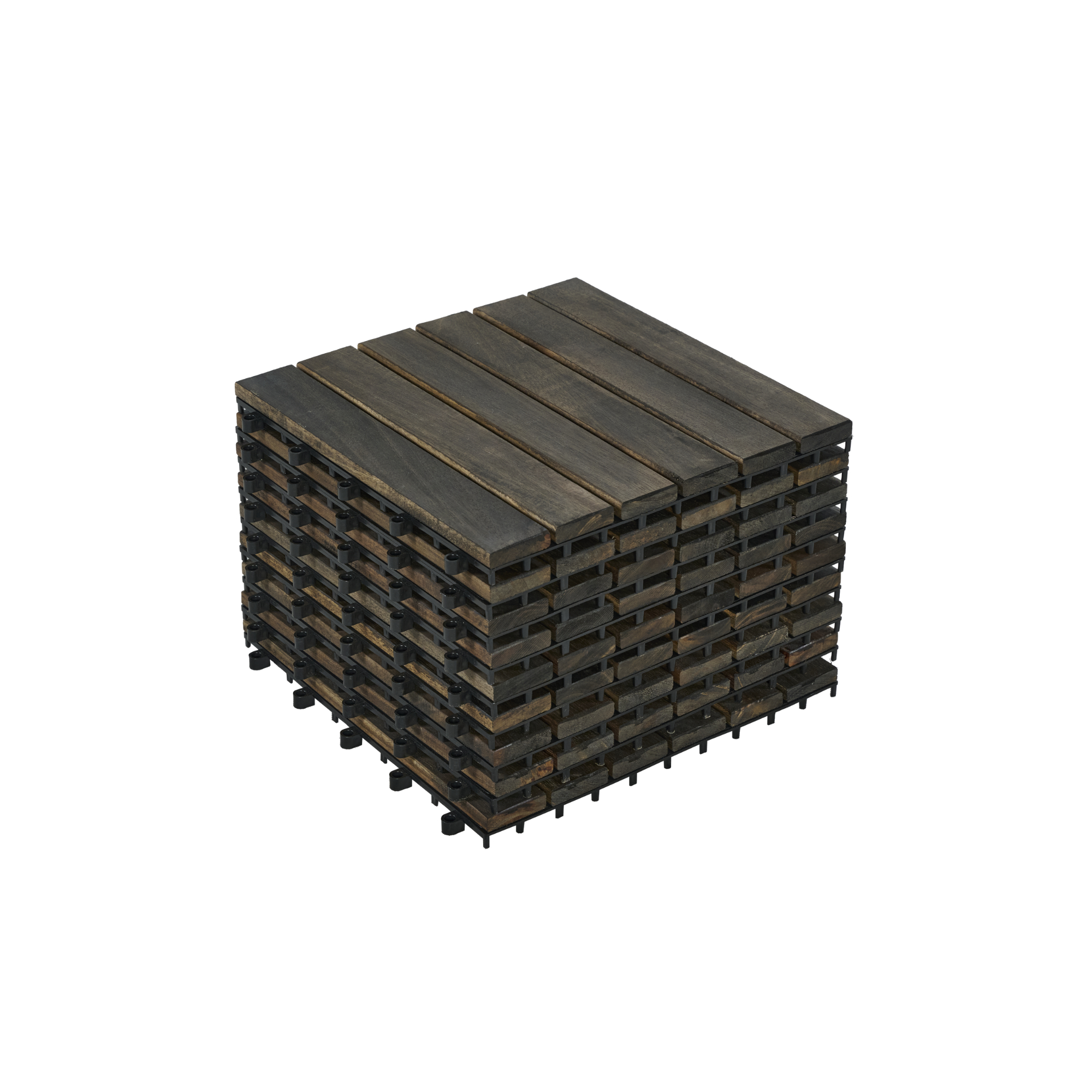Main product image of 10-Pack 12x12 inch Dark Brown Striped Acacia Interlocking Deck Tiles