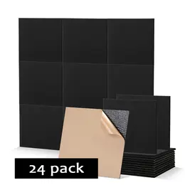 Product image of Acoustic Wall Panels, Self-Adhesive, Black, 12-Piece Pack