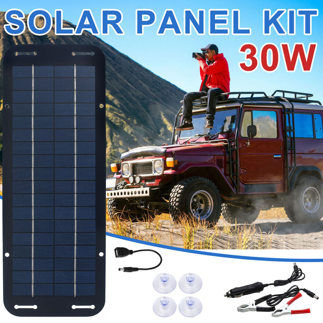 Main product image of 30W Solar Panel Kit, 12V DC Trickle Battery Charger