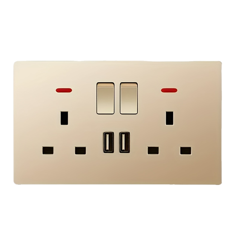 Main product image of Double Wall Plug Socket, 2 Gang, 13A, with 2 USB Charger Outlets, Flat Plate