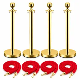 Product image of 4-Pack Stanchion Set, 96 cm Posts, 5.1 cm Dia, 32 cm Weighted Bases, 1.5 m Ropes