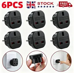 Product image of 6-Pack Black UK 3-Pin to EU 2-Pin Power Adapters