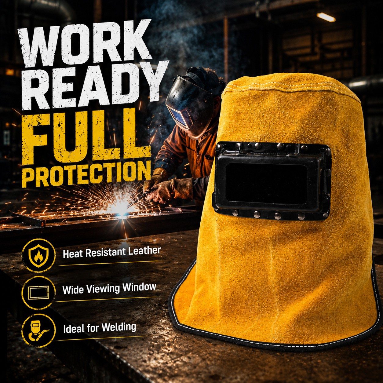 Main product image of Welding Helmet with Leather Hood and Sweat-Absorbing Liner