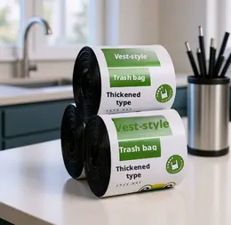Product image of Black Polyethylene Vest-Style Trash Bags, 20 Bags/Roll
