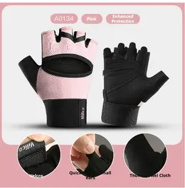 Product image of Pink Polyester Half-Finger Work Gloves, Breathable, 1 Pair