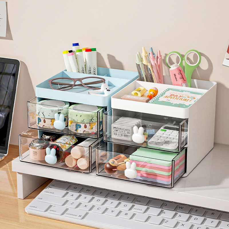 Main product image of Desktop Storage Box, Transparent, Partitioned Drawers