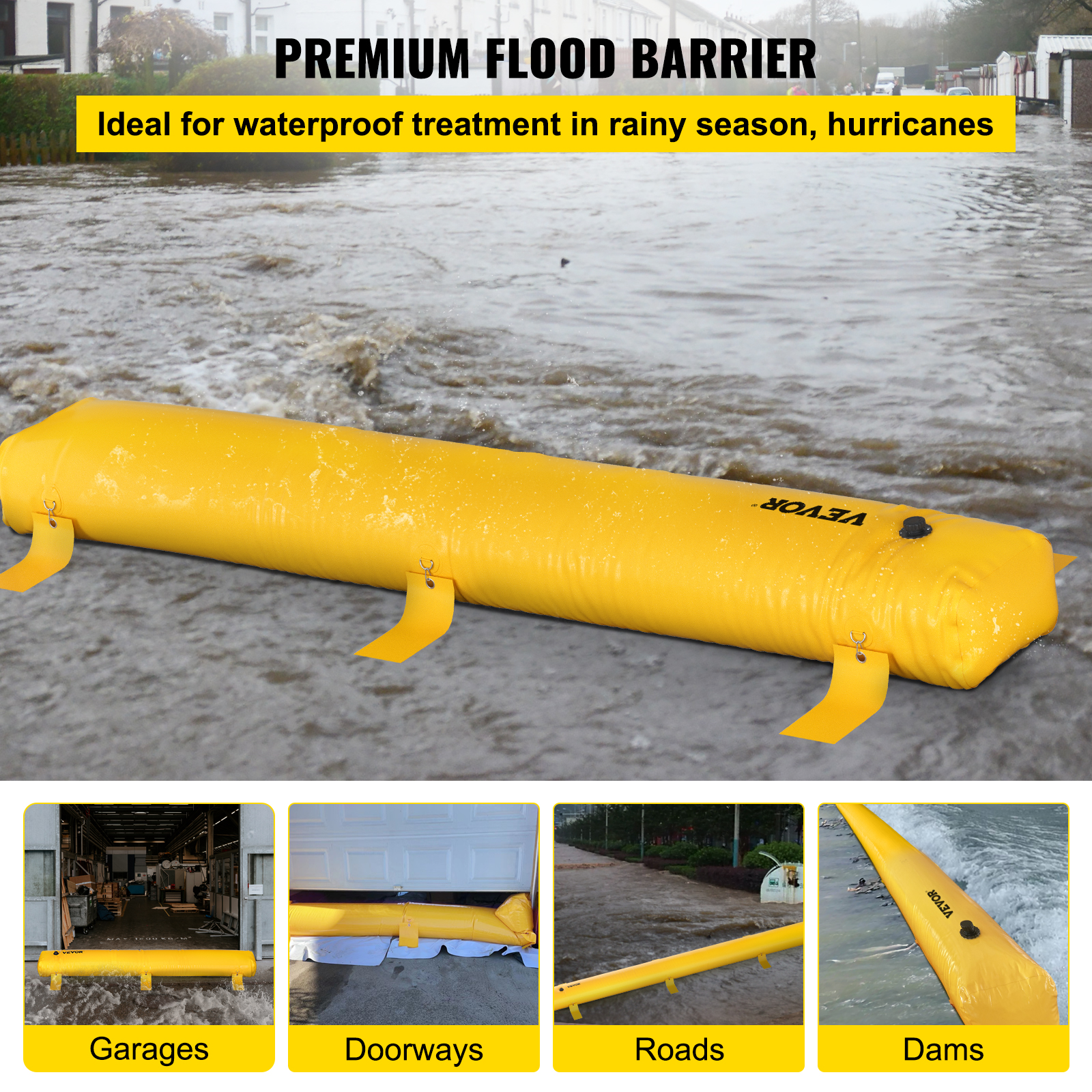 Main product image of VEVOR 12 Ft x 12 In PVC Reusable Flood Barrier