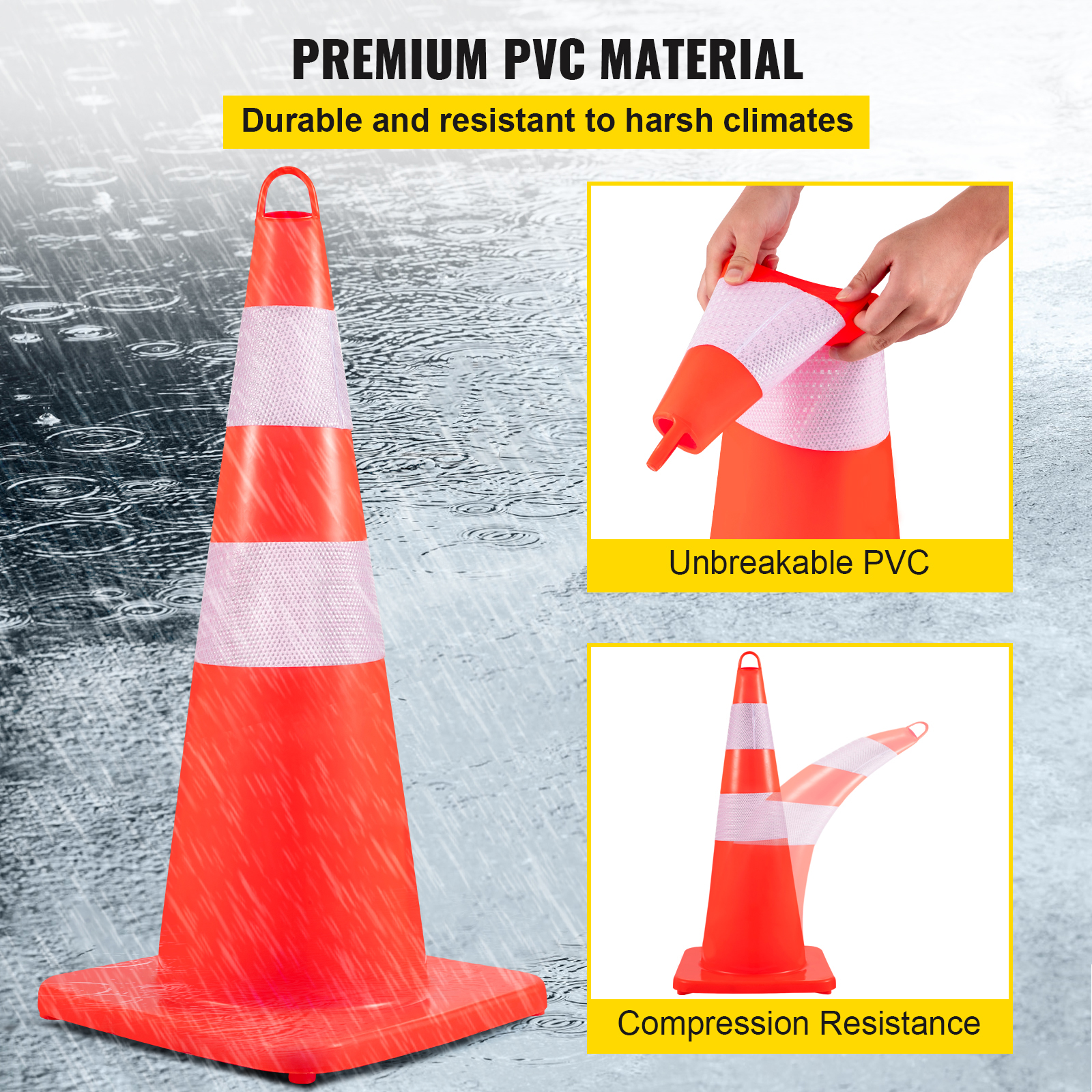 Main product image of VEVOR PVC Orange Safety Cones with Reflective Collars, Weighted Base