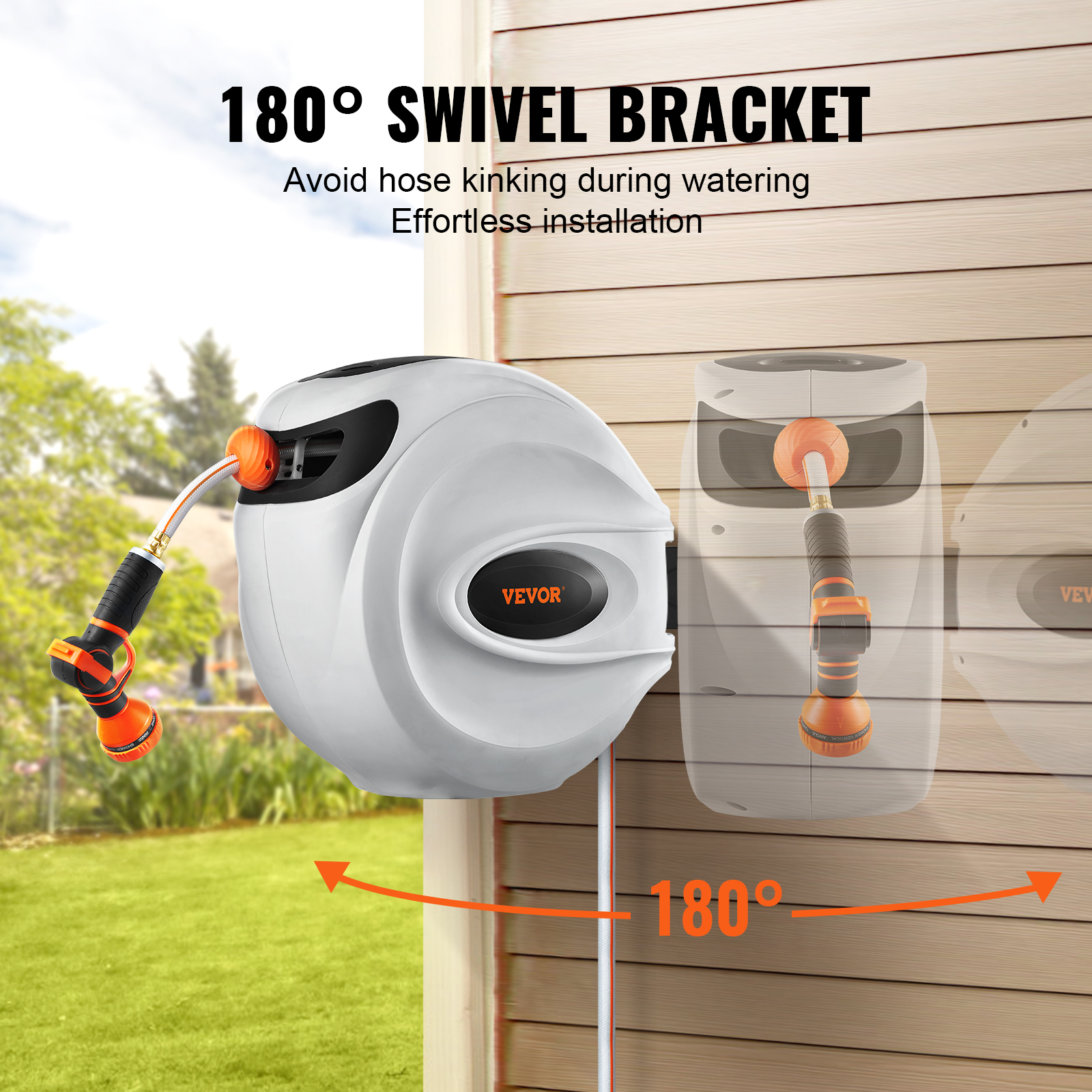 Main product image of VEVOR Retractable Water Hose Reel, Swivel Wall-Mounted