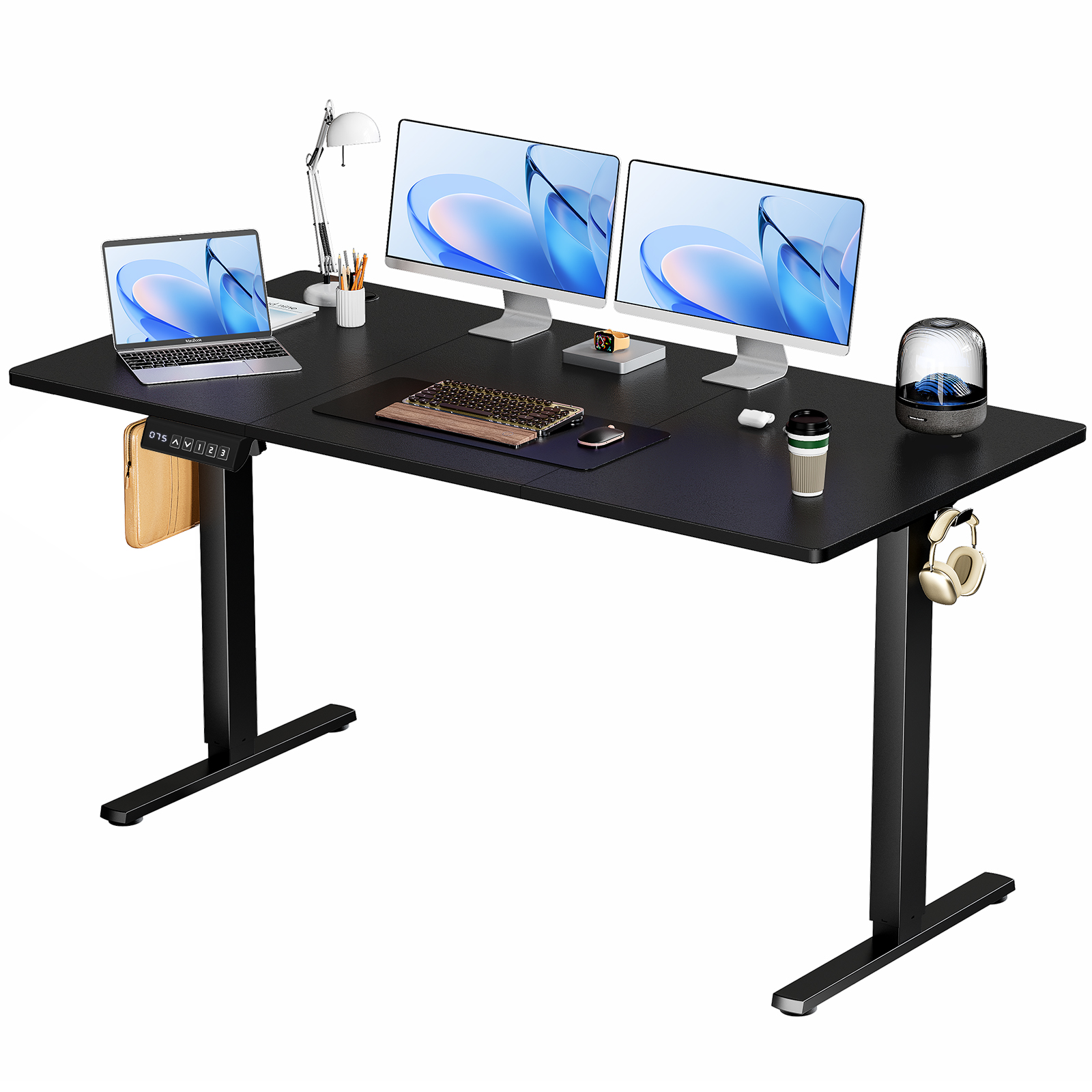 Main product image of Electric Adjustable Height Standing Desk, Splice Board, 2 Hooks, Wire Hole