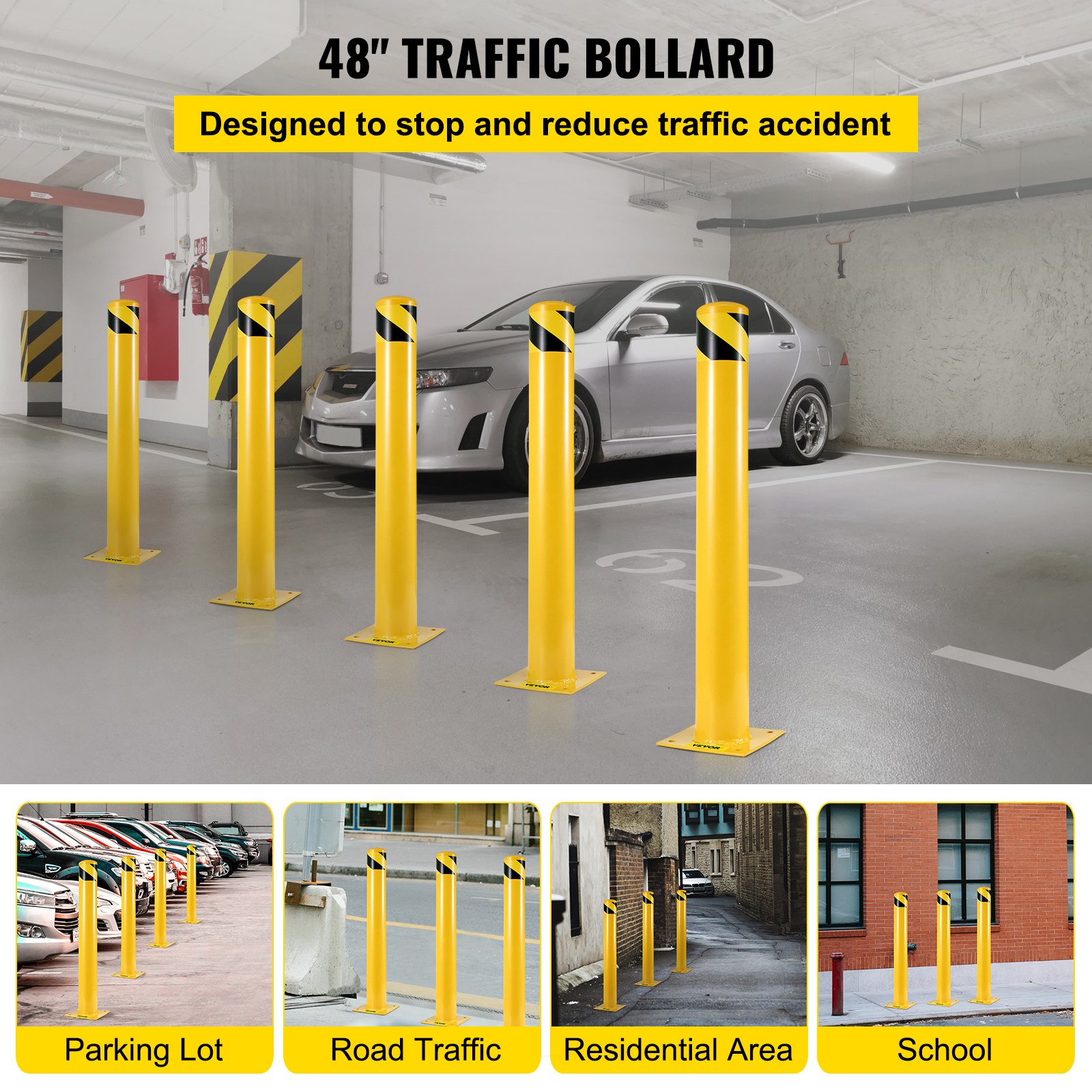 Main product image of VEVOR Steel Safety Bollard, Yellow, with 4 Anchor Bolts