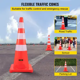 Product image of VEVOR 36" Orange PVC Traffic Cones, 6-Pack, with Reflective Collars and Weighted Base