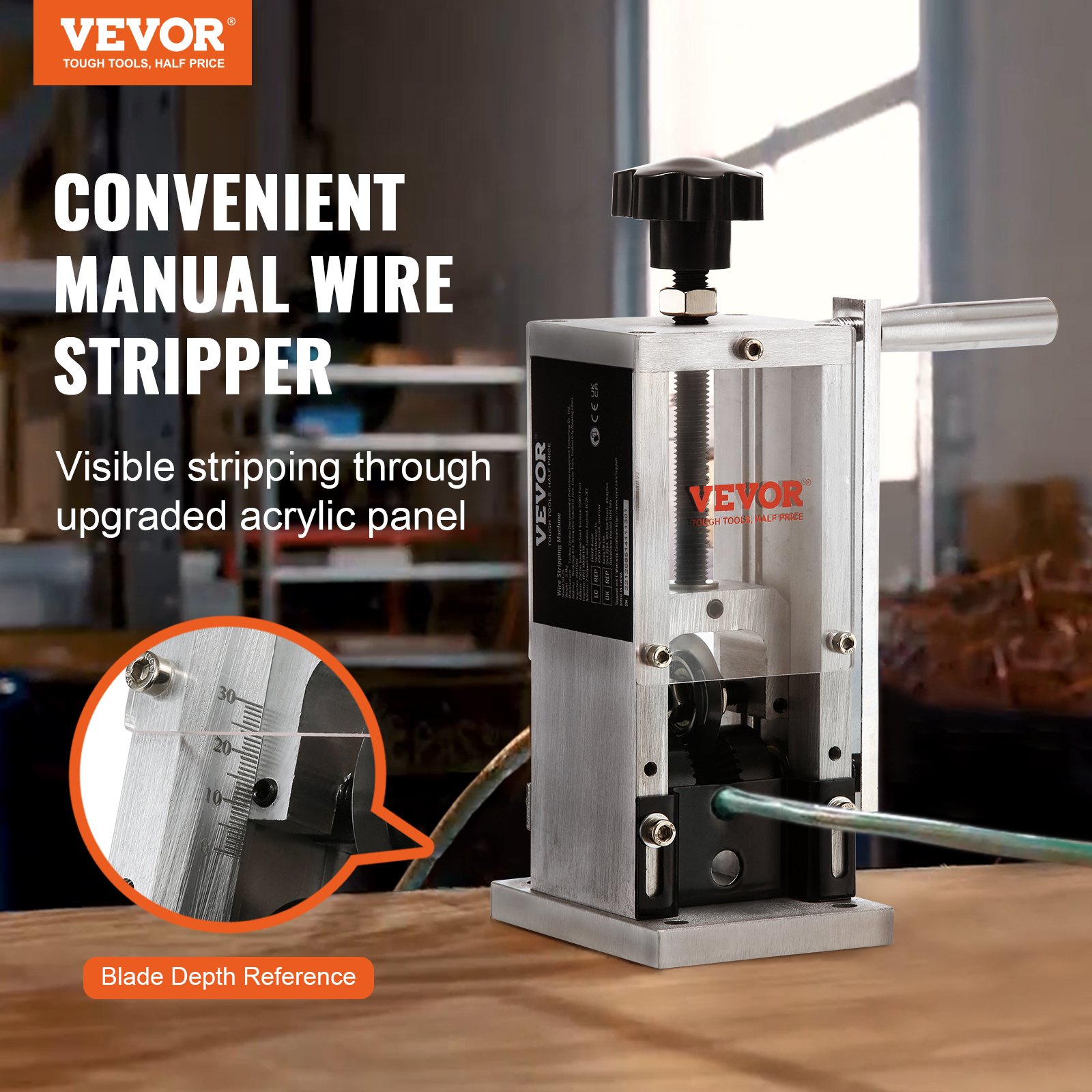 Main product image of VEVOR Manual Wire Stripping Machine, Hand Crank or Drill Powered, Aluminum Frame