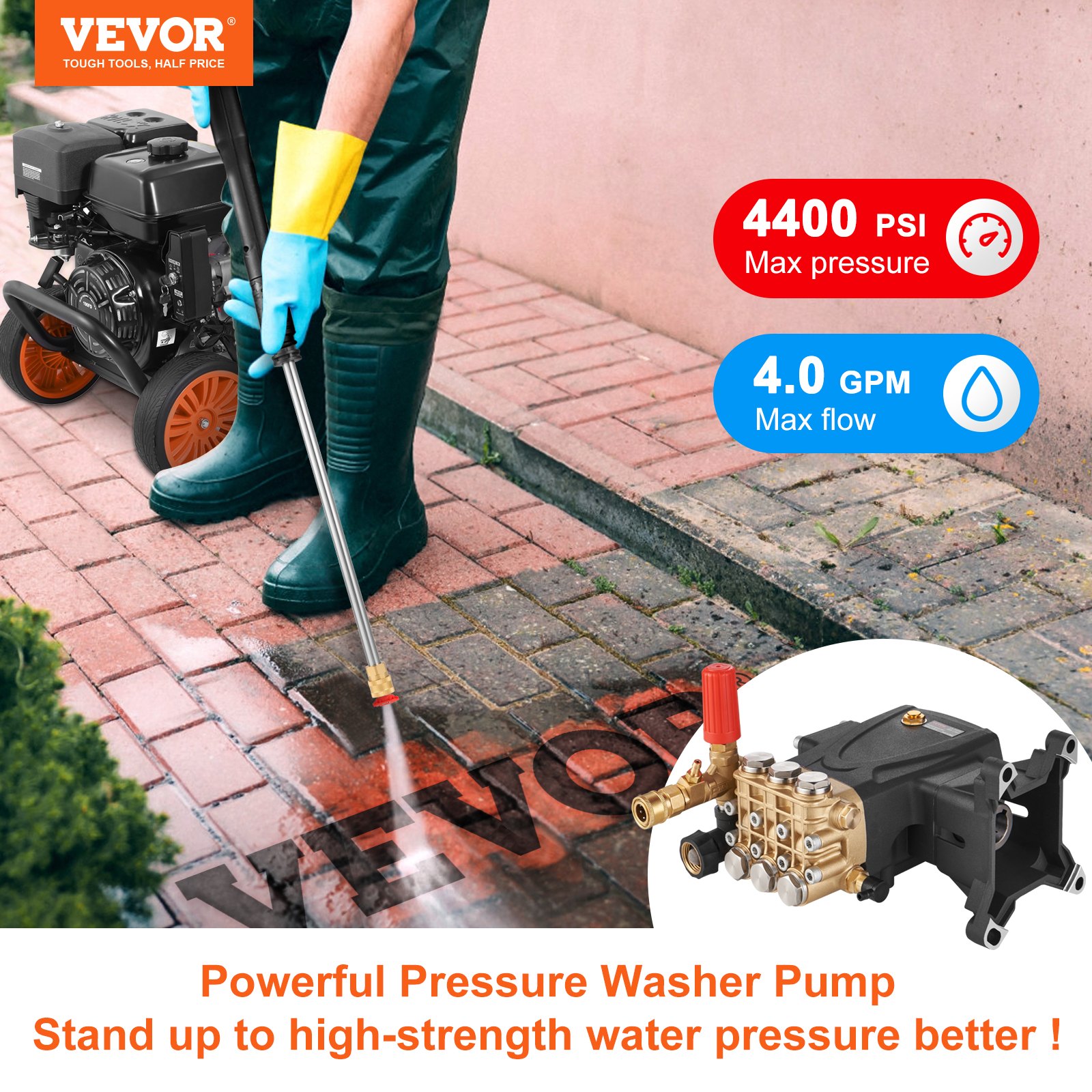 Main product image of VEVOR Pressure Washer Pump, Horizontal Triplex, 4400 PSI, 4 GPM