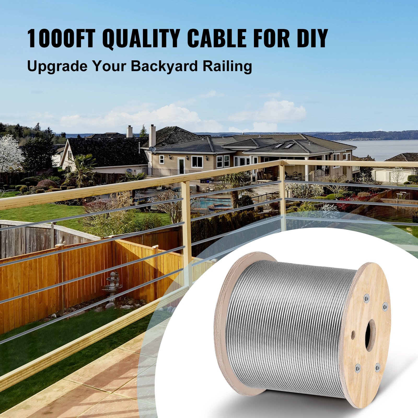 Main product image of VEVOR T316 Stainless Steel Wire Rope, 1x19 Strand, 2100 Lbs Breaking Strength