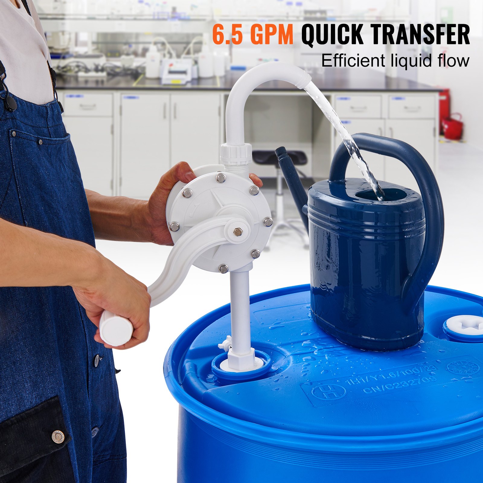 Main product image of Drum Pump, Rotary Hand Crank, 6.5 GPM, 5-55 Gal, 3-Section Suction Tube