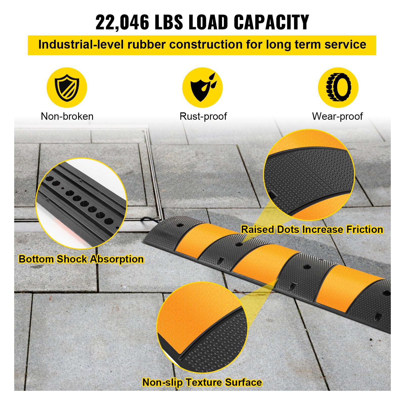 Main product image of VEVOR Rubber Speed Bump, 2-Pack, 6 ft. (72.4 x 12 x 2.4 in.)