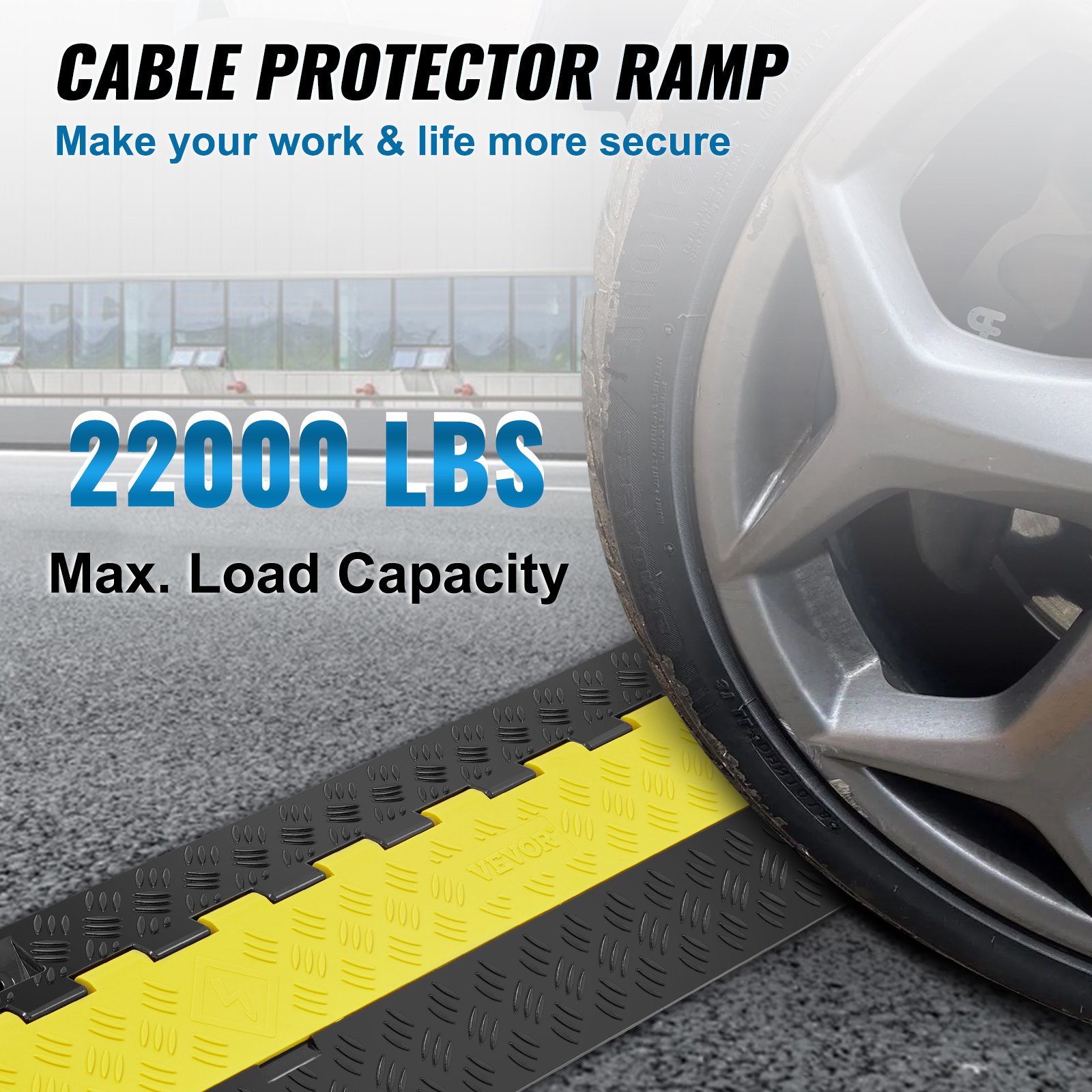 Main product image of VEVOR 2-Channel Cable Protector Ramp, 22000 Lbs Load, TPU