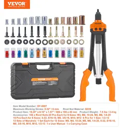 Product image of VEVOR 16 Inch Rivet Nut Tool Kit, 13 Metric/SAE Mandrels, 186 Rivet Nuts, M3-M12