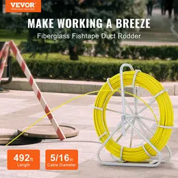Product image of VEVOR 492 Ft Fiberglass Fish Tape, Duct Rodder, Steel Reel, 3 Pulling Heads