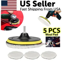 Product image of 5-piece Wool Buffing and Polishing Pad Kit with Drill Adapter