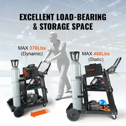 Product image of 3-Tier Welding Cart, 400 Lbs Capacity, Swivel Wheels, Tank Chains