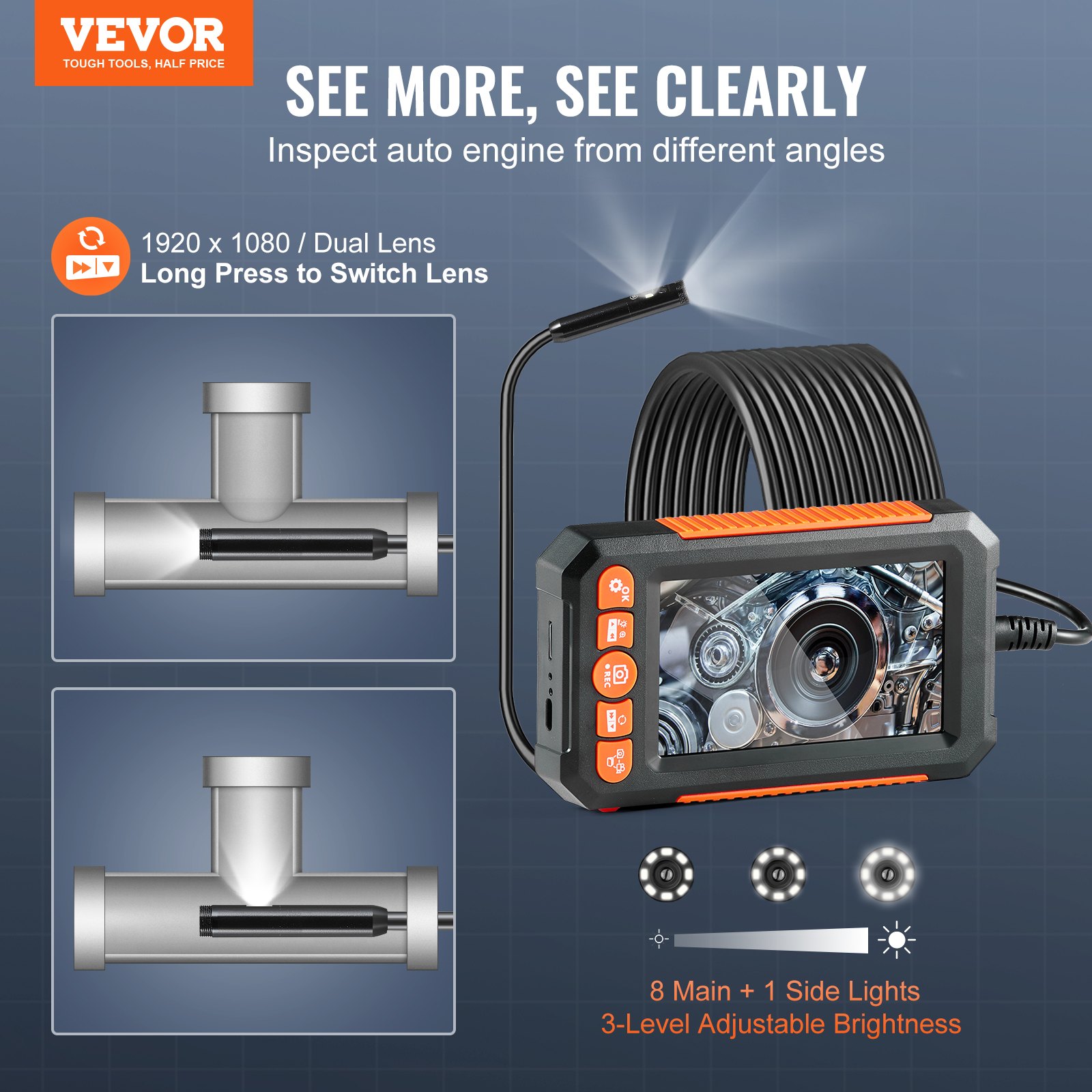 Main product image of Endoscope Camera, Dual Lens Borescope, 16.4FT Cable, 4.3-inch Screen