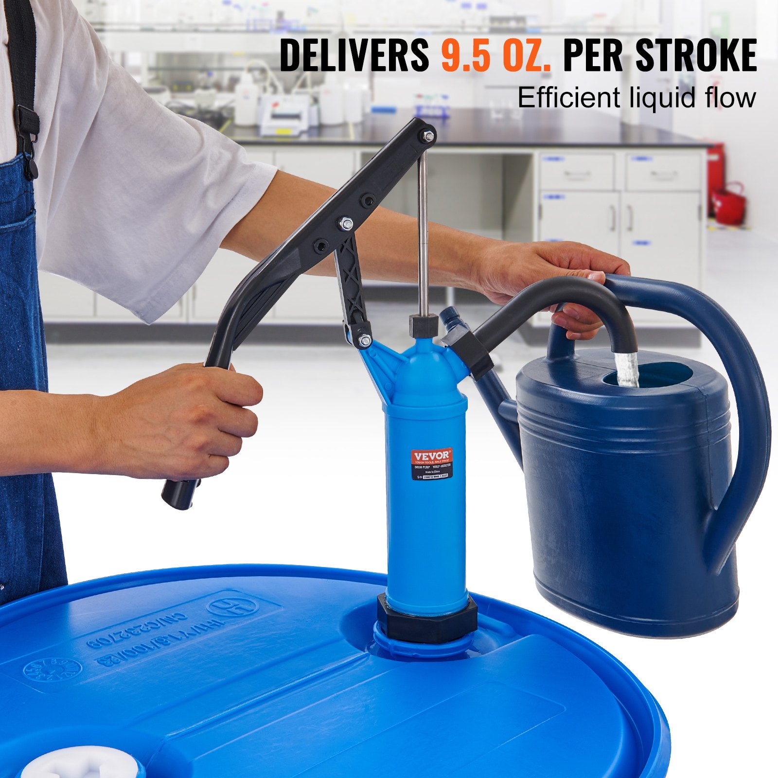 Main product image of Lever-Action Drum Pump, 9.5 Oz/Stroke, 5-55 Gallon Drums, Suction Tube & Hose