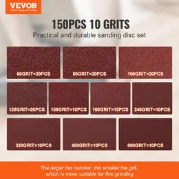 Product image of 150-Piece 5-inch 8-Hole Hook and Loop Sanding Discs, 60-600 Grit
