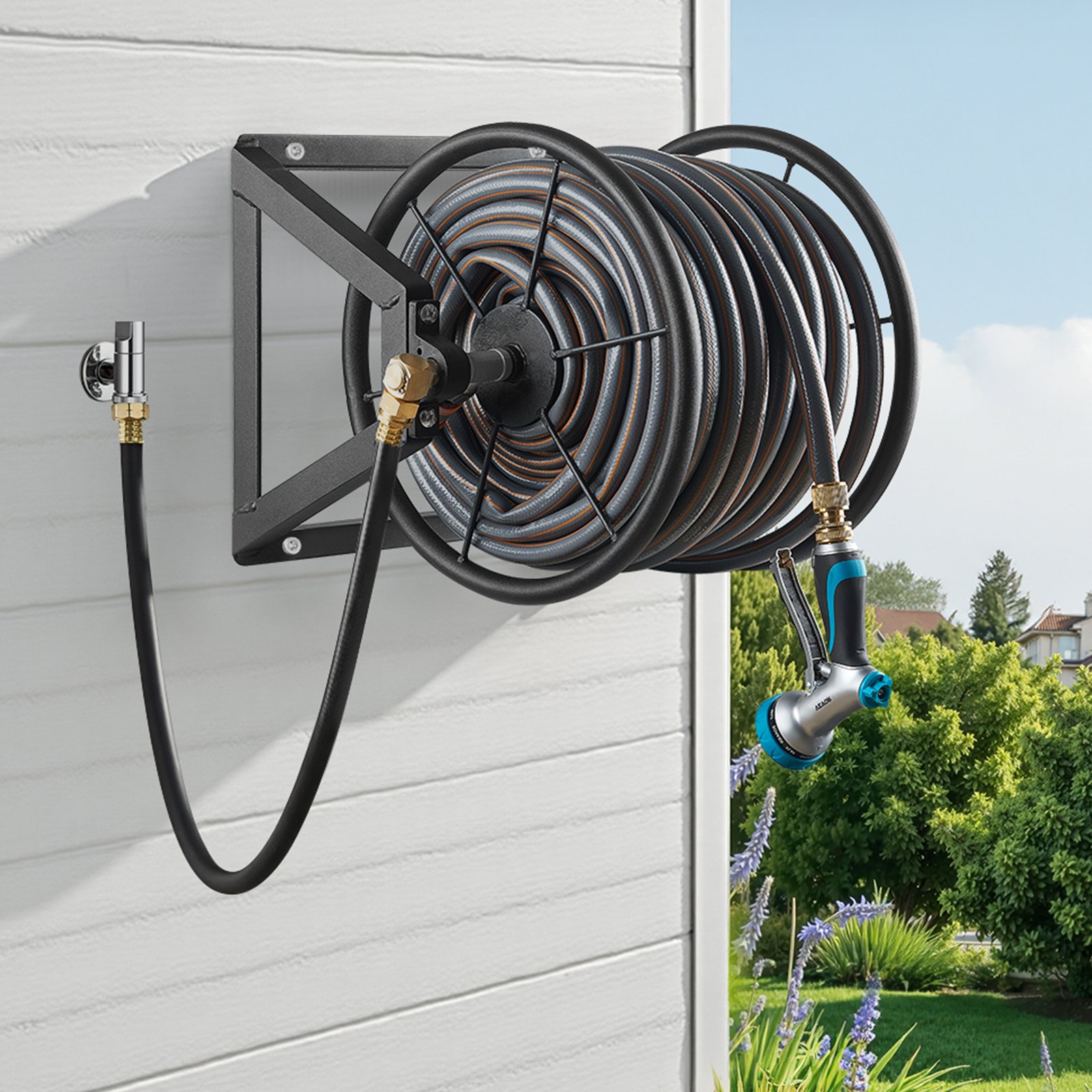 Main product image of 200ft Wall Mounted Manual Hose Reel with Brass Fittings