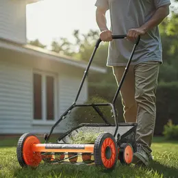 Product image of Reel Lawn Mower, Manual Push, 5-Blade, Adjustable Height, Grass Catcher