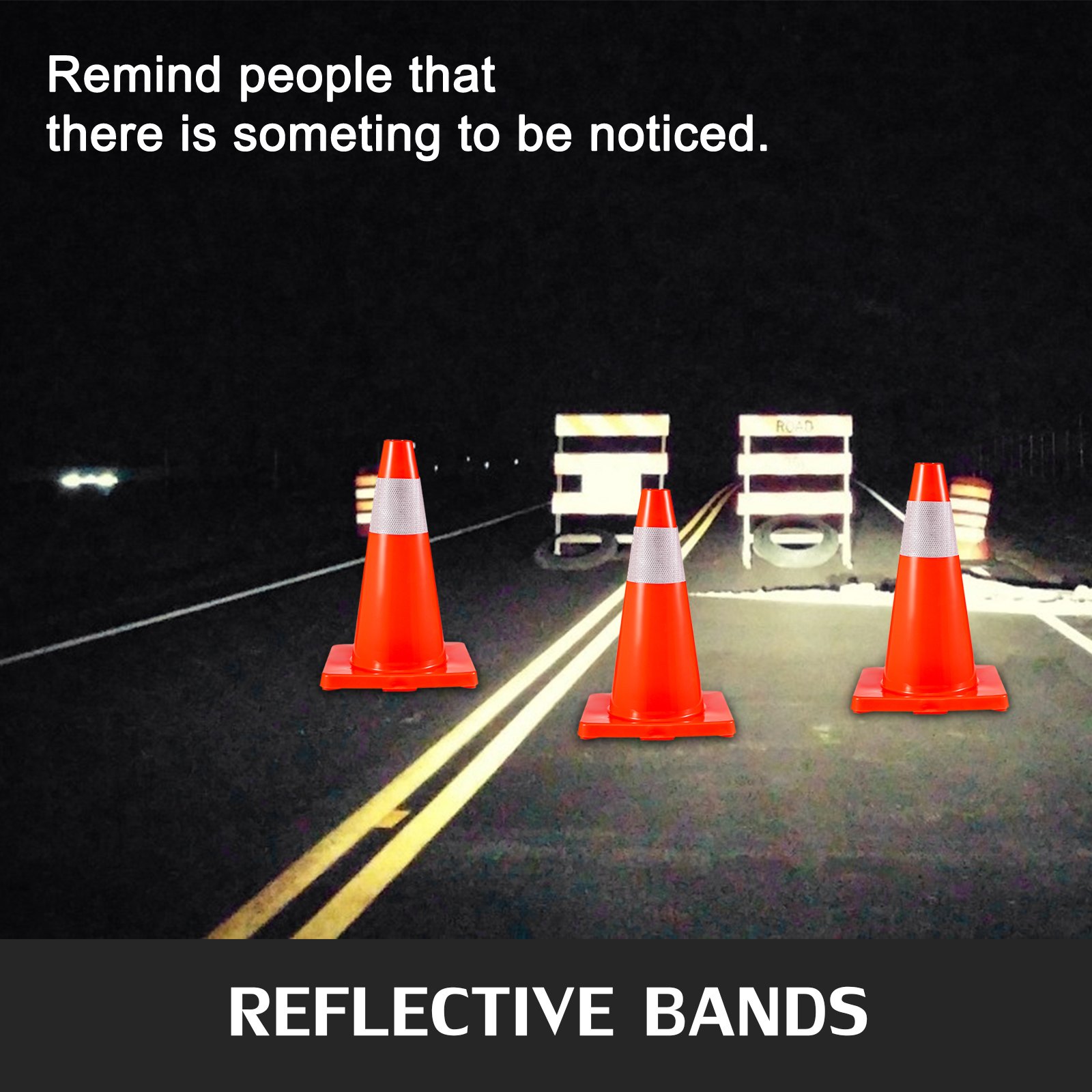 Main product image of 12-Pack Orange Traffic Cones with Reflective Collars, PVC Base