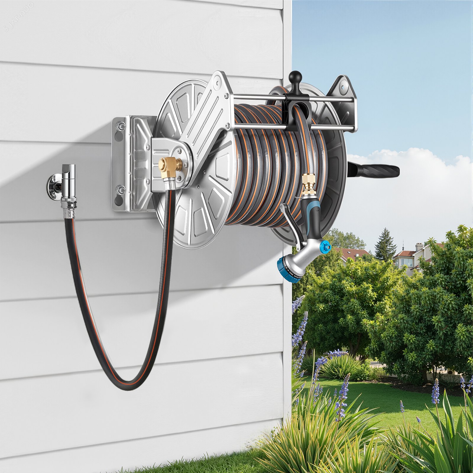 Main product image of Wall Mounted Garden Hose Reel, 150ft Capacity, Brass Fitting