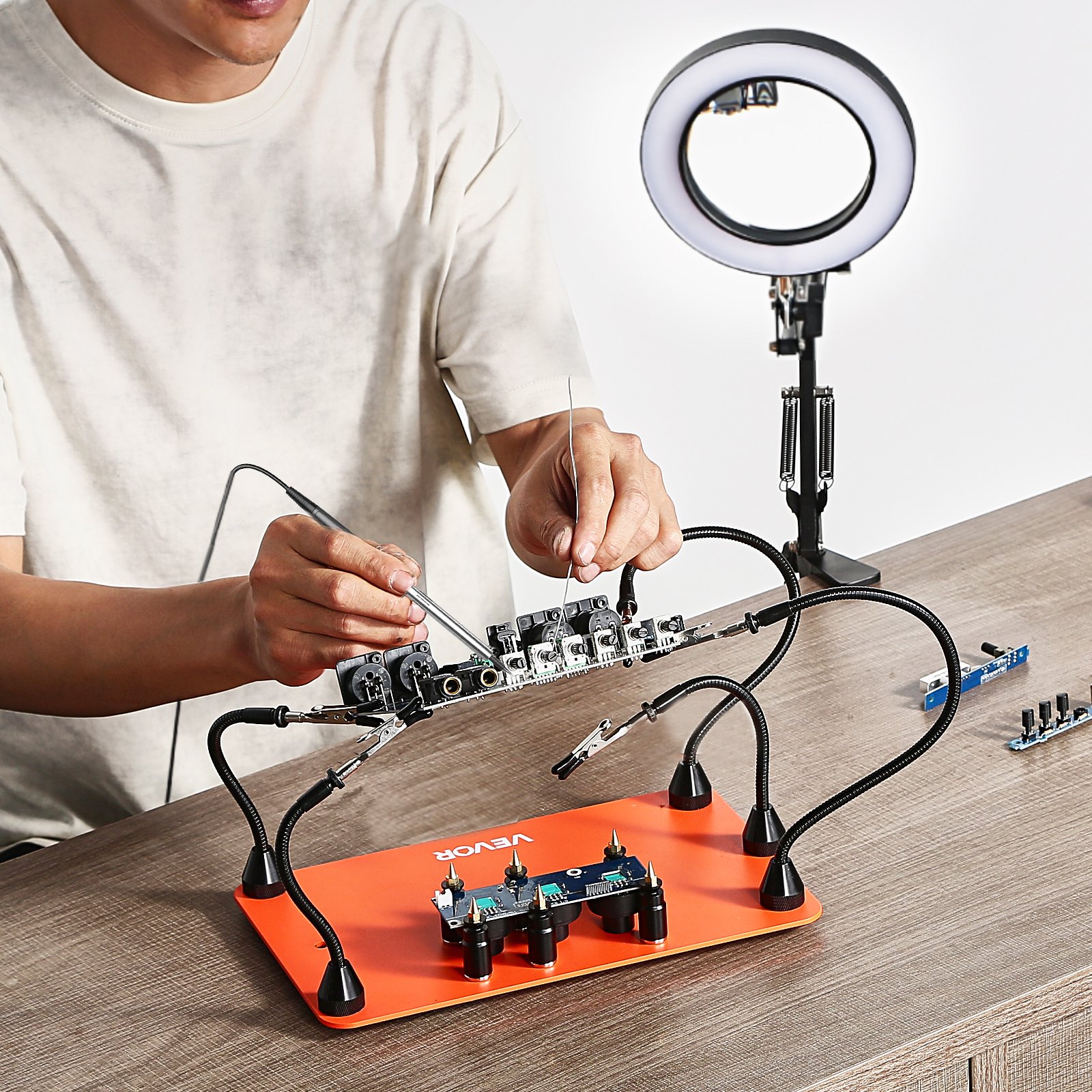 Main product image of Magnetic Soldering Station with 3X LED Magnifying Lamp and 5 Arms