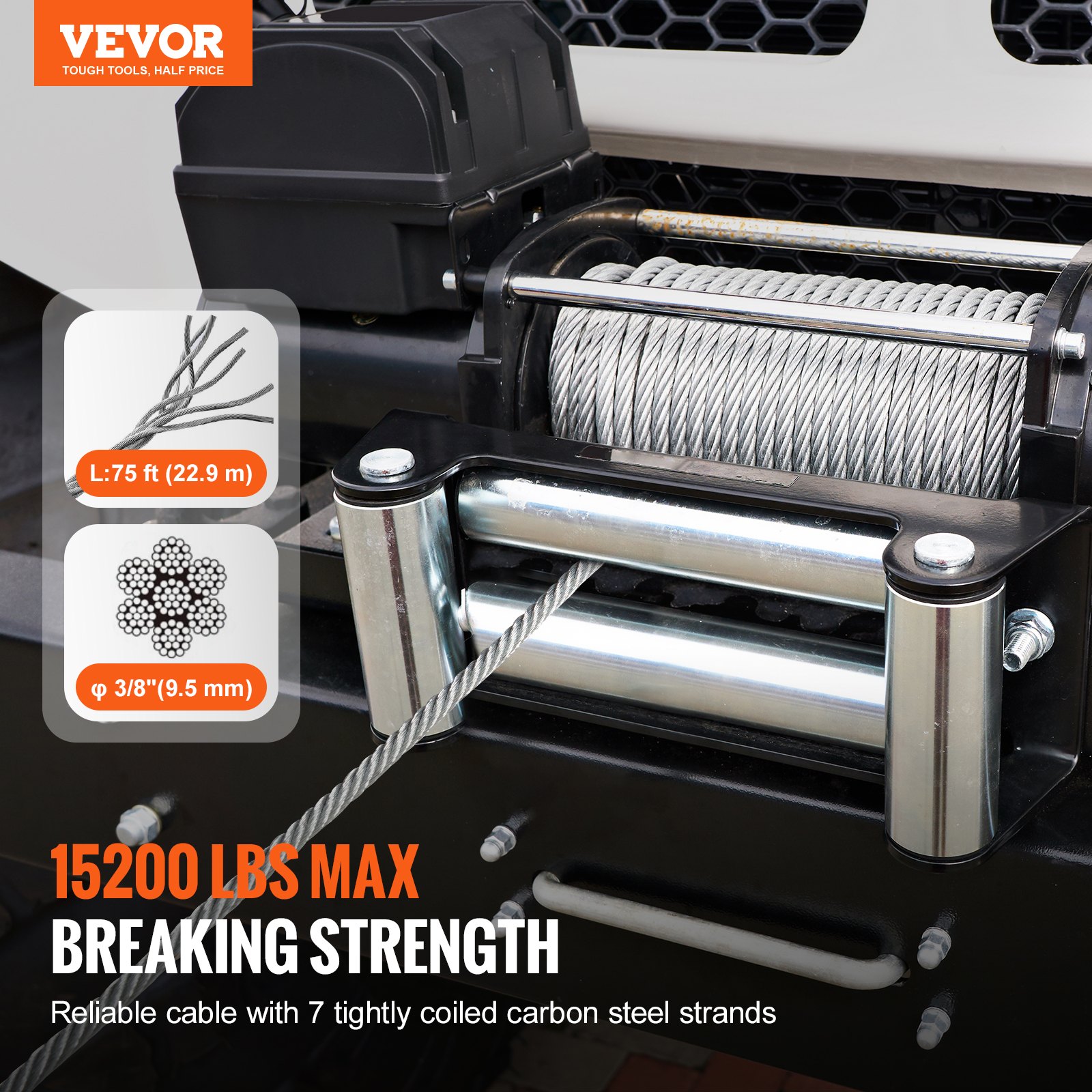 Main product image of Galvanized Steel Winch Cable, 15,200 Lbs Breaking Strength, Swivel Hook