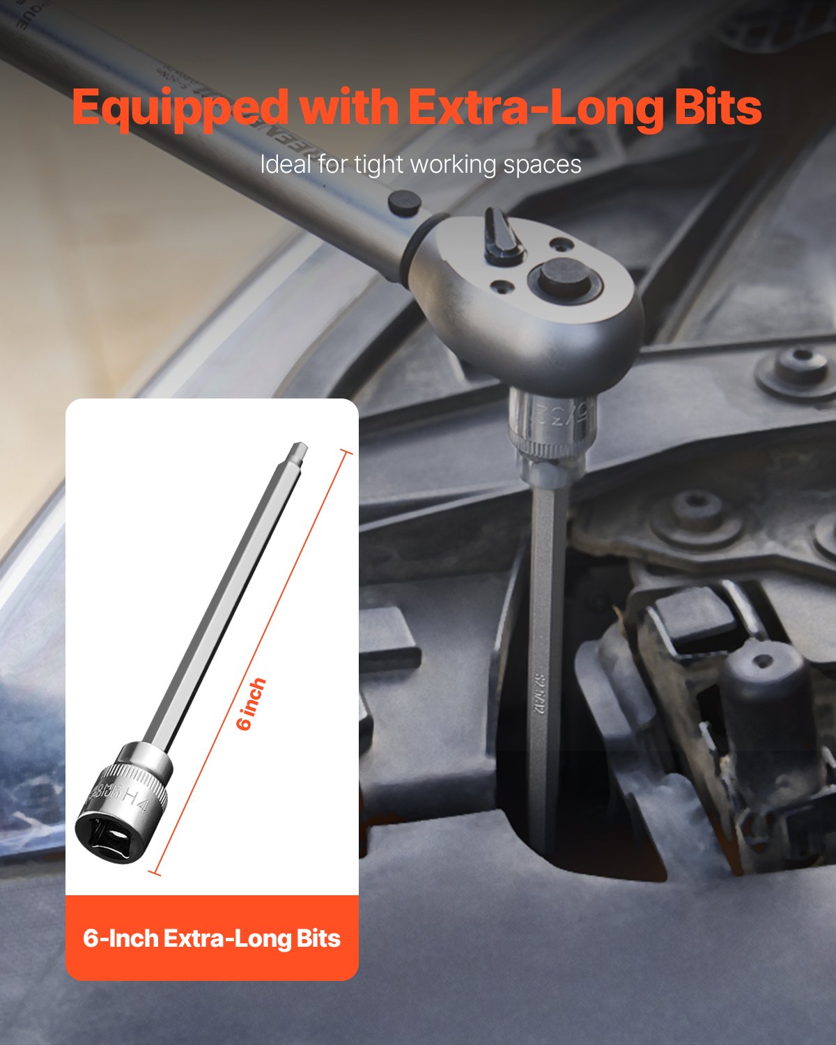 Main product image of 18-Piece Extra Long Allen Hex Bit Socket Set, 3/8 Inch Drive, S2 Alloy Steel, Cr-V