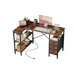 Product image of L-shaped Computer Desk with Monitor Stand, 3 Drawers, USB, Power Outlet