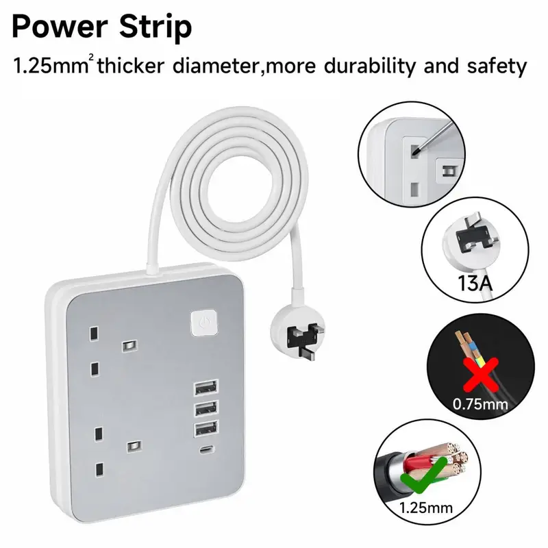 Main product image of 2-Socket Extension Lead, Wiselead YG2K4U, 4 USB 3.1A, 10A 240V, Overload Protection