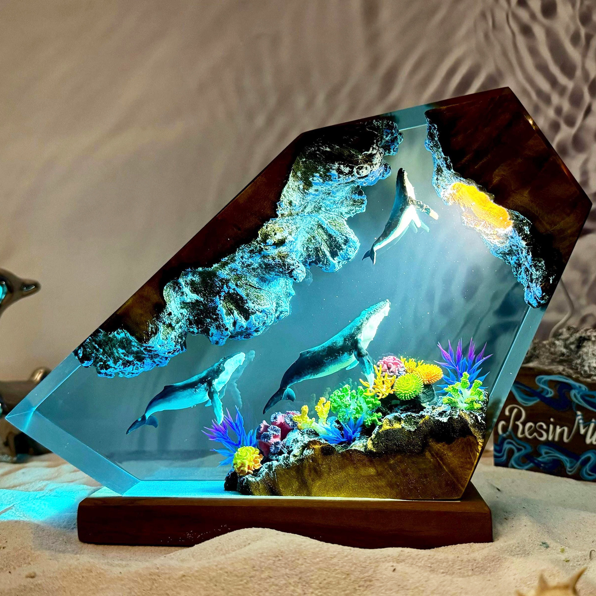Main product image of Humpback Whale Epoxy Resin Wood Lamp