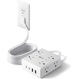 Product image of 10ft Flat Plug Surge Protector Power Strip, 8 Outlets, 4 USB