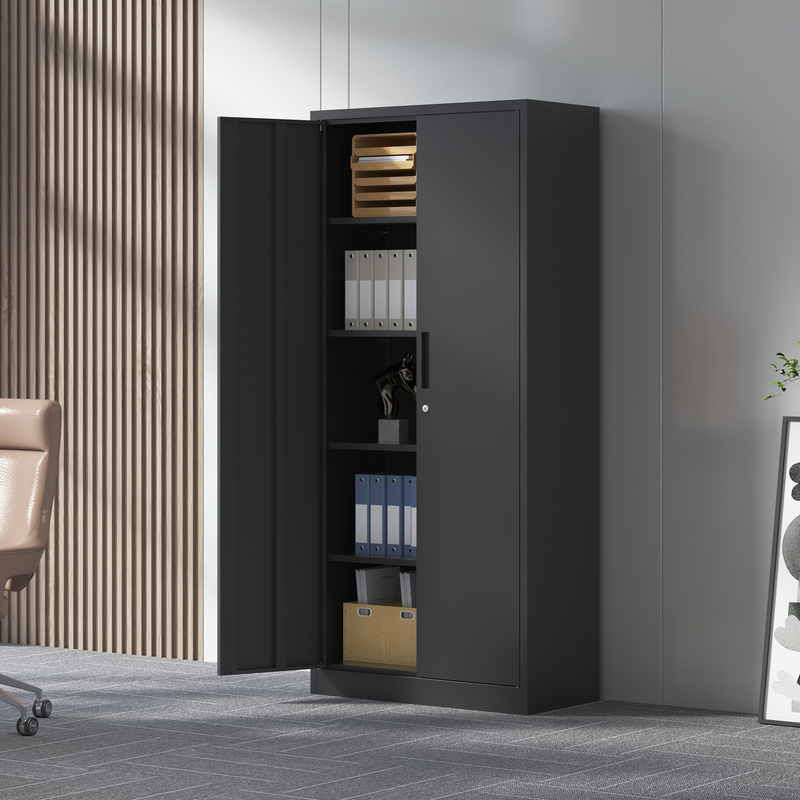Main product image of 71in Black Steel Garage Storage Cabinet with Lock, 4-Shelf