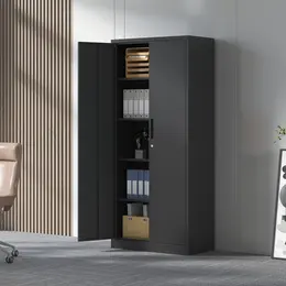Product image of 71in Black Steel Garage Storage Cabinet with Lock, 4-Shelf