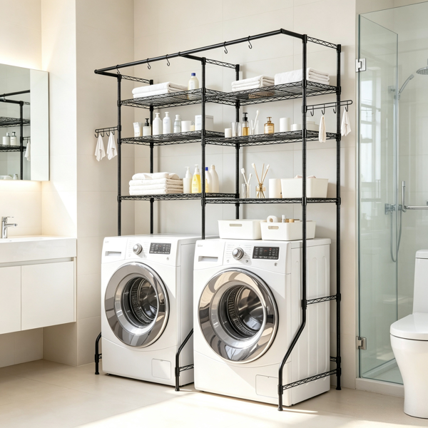 Main product image of Adjustable 6-Tier Over Washer and Dryer Storage Shelves with Hanger Rod and Hooks
