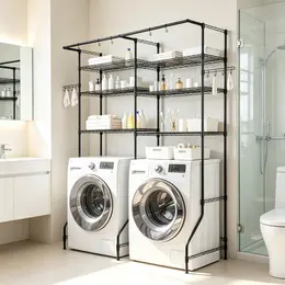 Product image of Adjustable 6-Tier Over Washer and Dryer Storage Shelves with Hanger Rod and Hooks