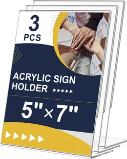Product image of Acrylic L-Shape Sign Holders, 5x7 Inch, Clear, 3 Units