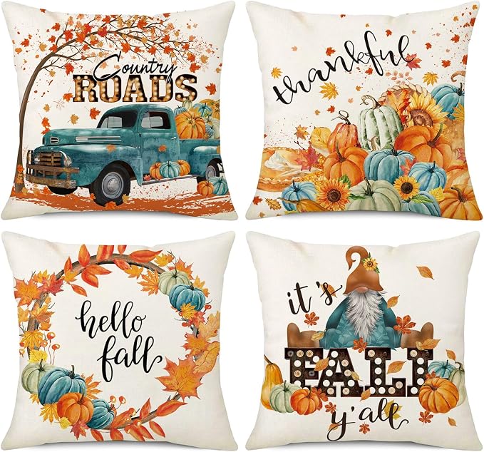 Main product image of 4-Piece 18x18 Inch Fall Themed Pillow Covers